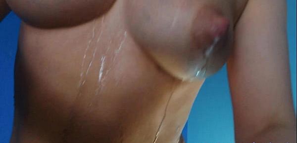  Hot young mom pouring milk and saliva on her sexy body with big milky boobs